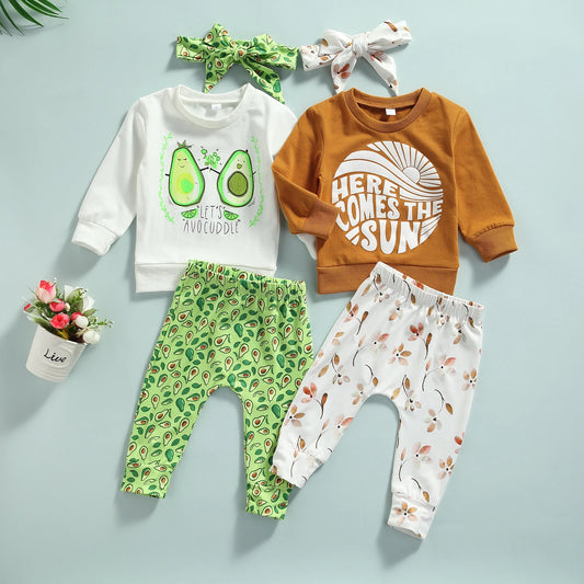 Letter Printed Top Long Pants Headband Set