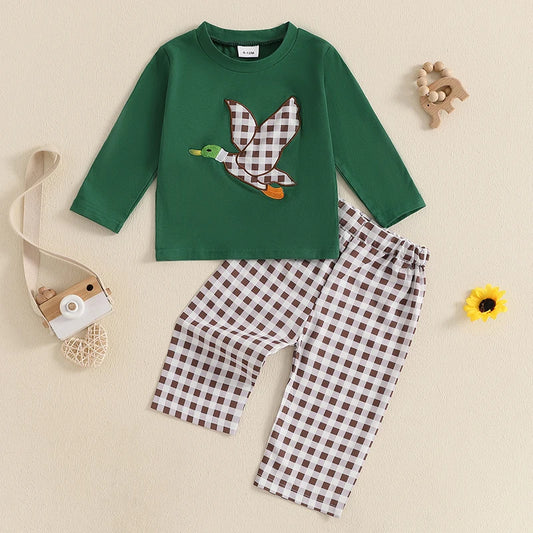 Duck T-shirt with Plaid Pants Clothing Set