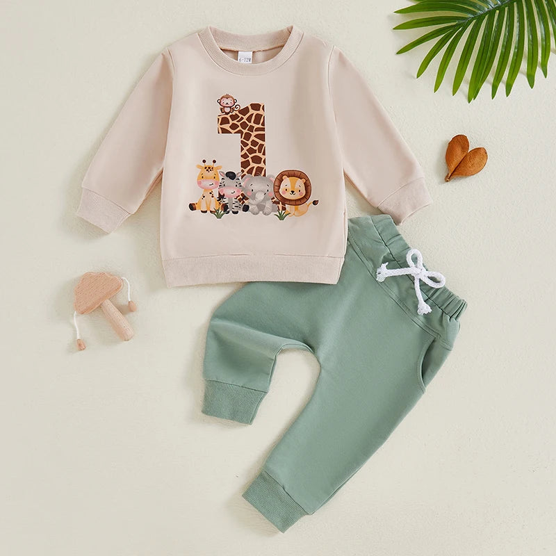 Long Sleeve Sweatshirt Elastic Waist Pants Set