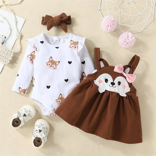 Fox Print Suspender Skirt Headband Set