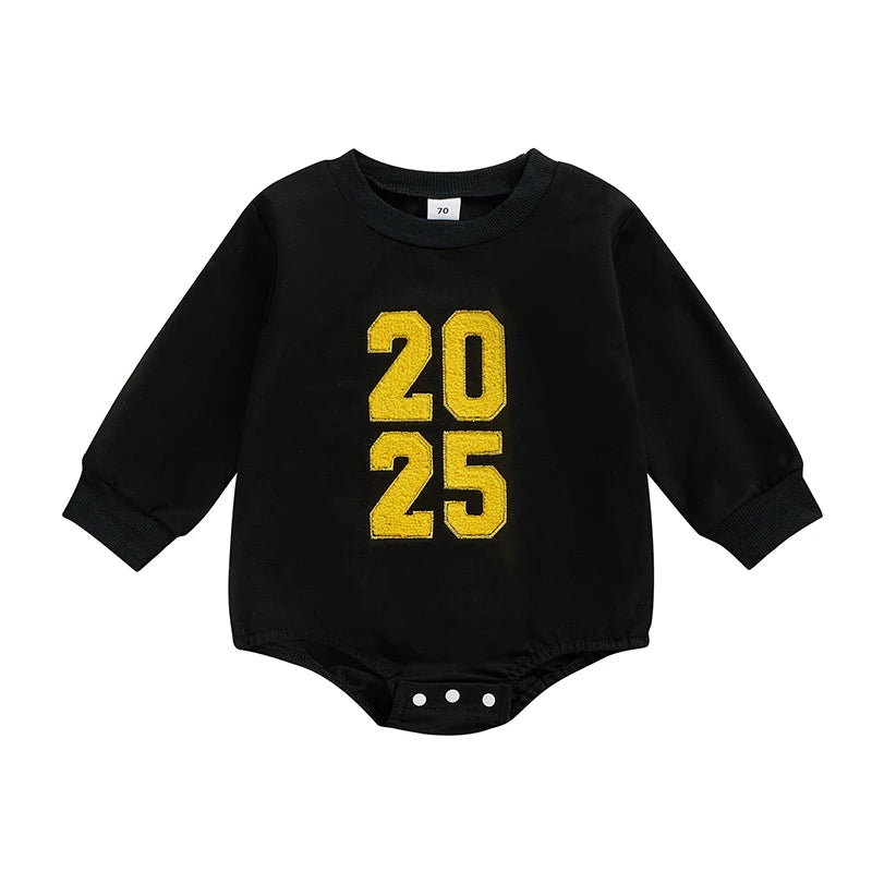 Letter Embroidery Long Sleeve Bodysuits