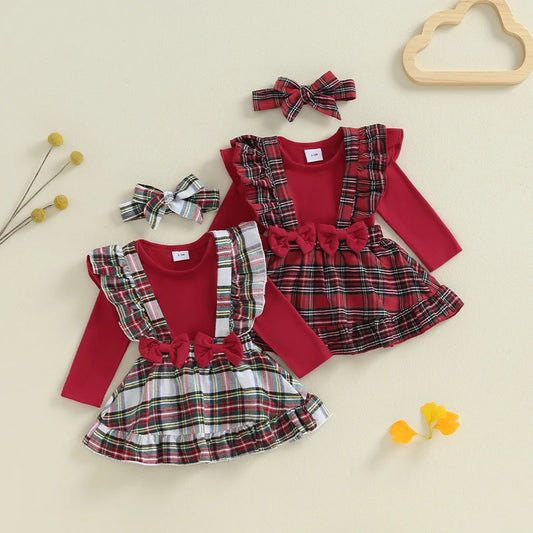 Plaid Suspender Skirt Headband Sets