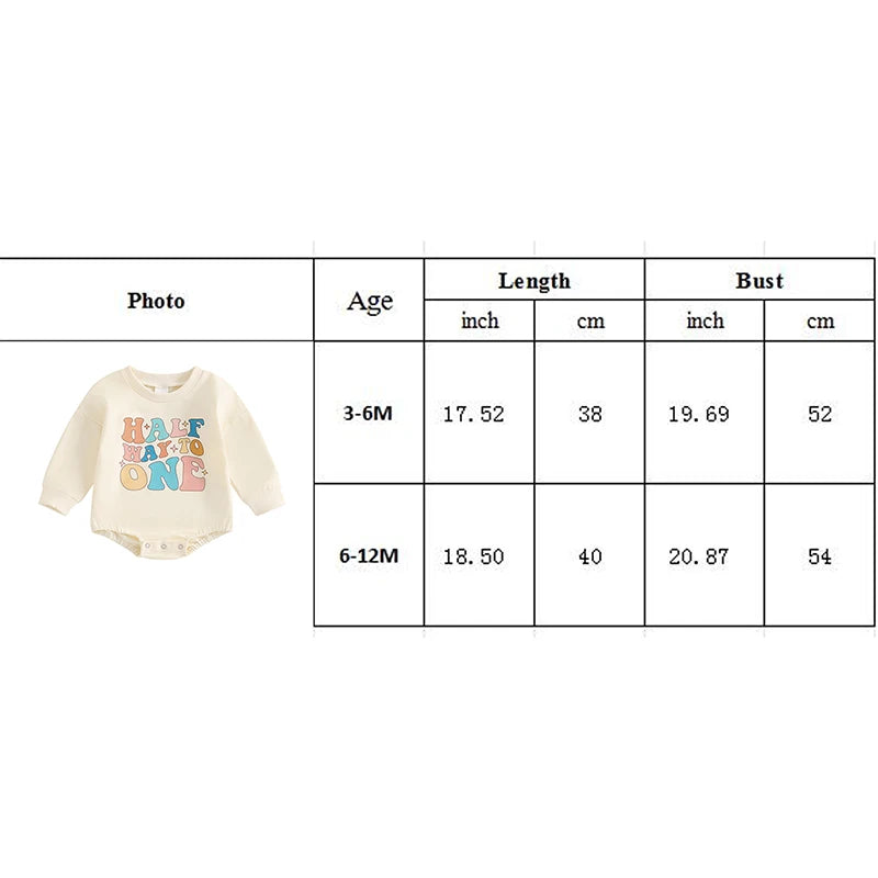 Half 1st Birthday Letter Print Long Sleeve Bodysuits