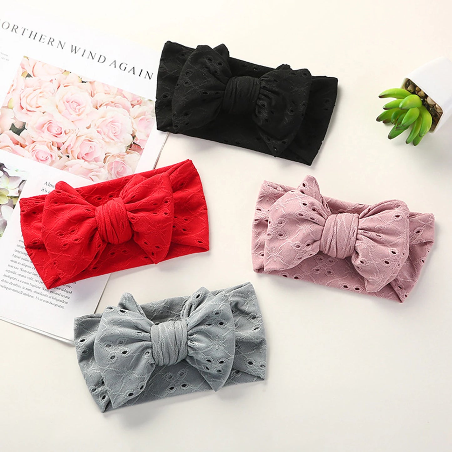 Embroidered Lace Hollow Hole Stretch Bow Headband