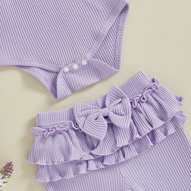 Romper with Patchwork Pants and Bowknot Set
