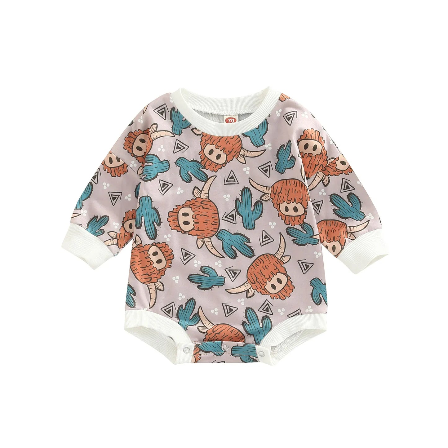 Cartoon Cow Head Cactus/Floral Print Bodysuit