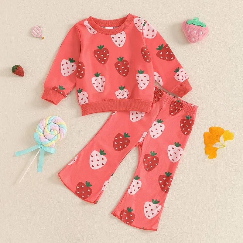 Strawberry Print Sweatshirt with Flare Pants