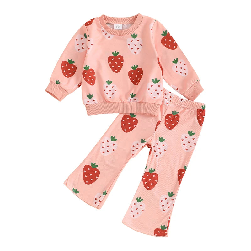 Strawberry Print Sweatshirt with Flare Pants