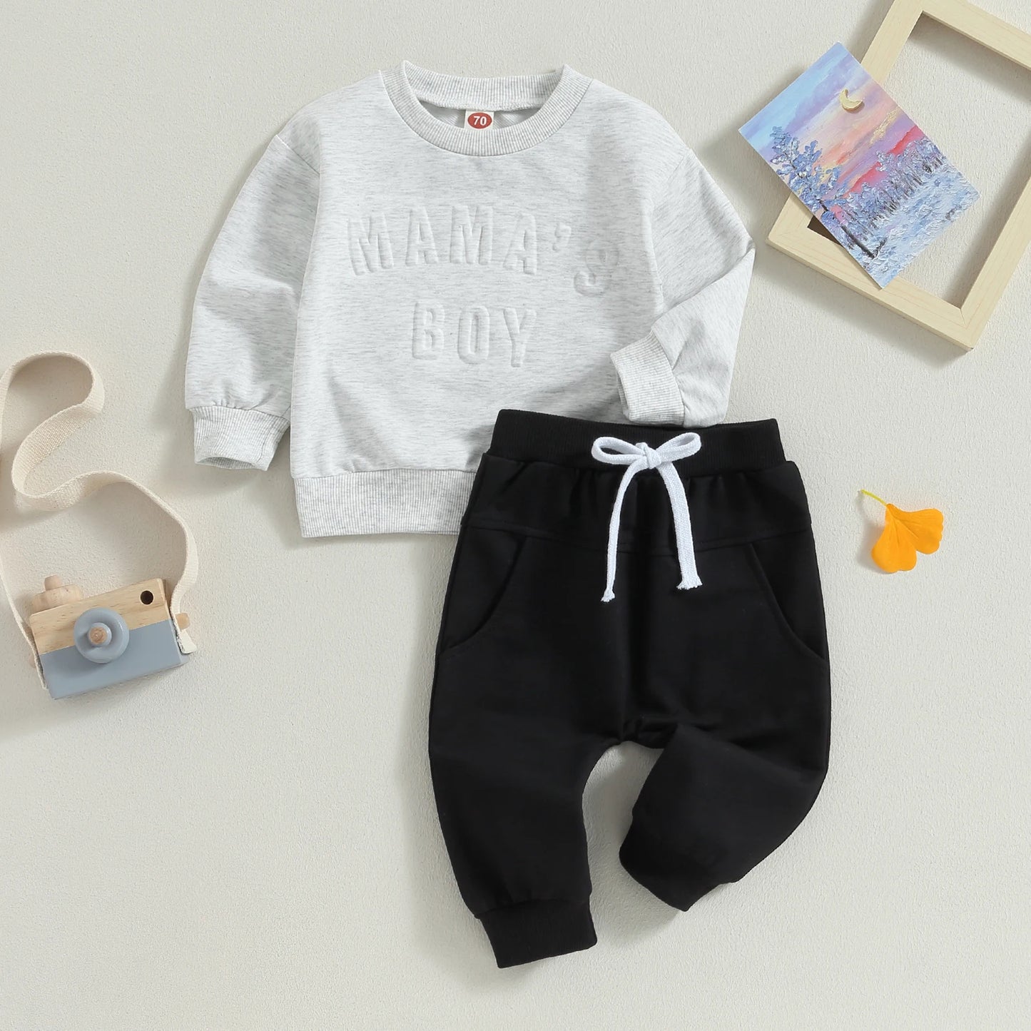 Sweatshirts Tops Elastic Waist Pants Set