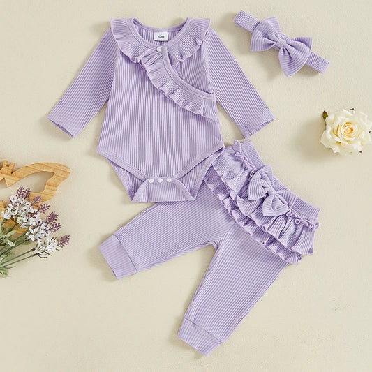 Romper with Patchwork Pants and Bowknot Set