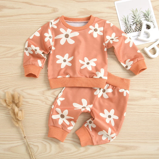Flower Long Sleeve Tops Long Pants Set