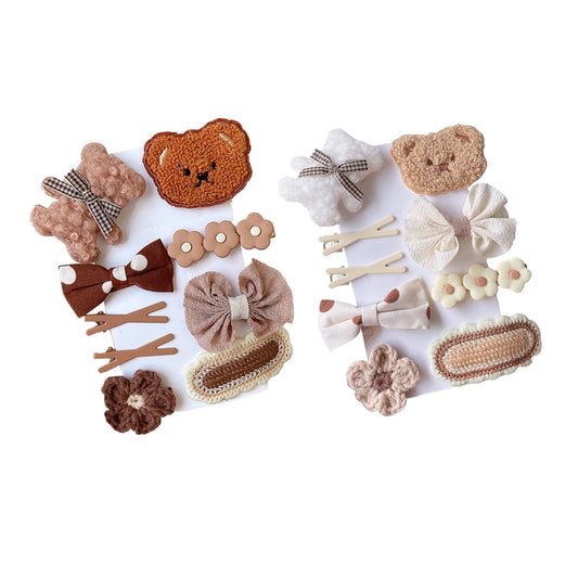 9PCS Cartoon Bear Bowknot Barrettes for Girls