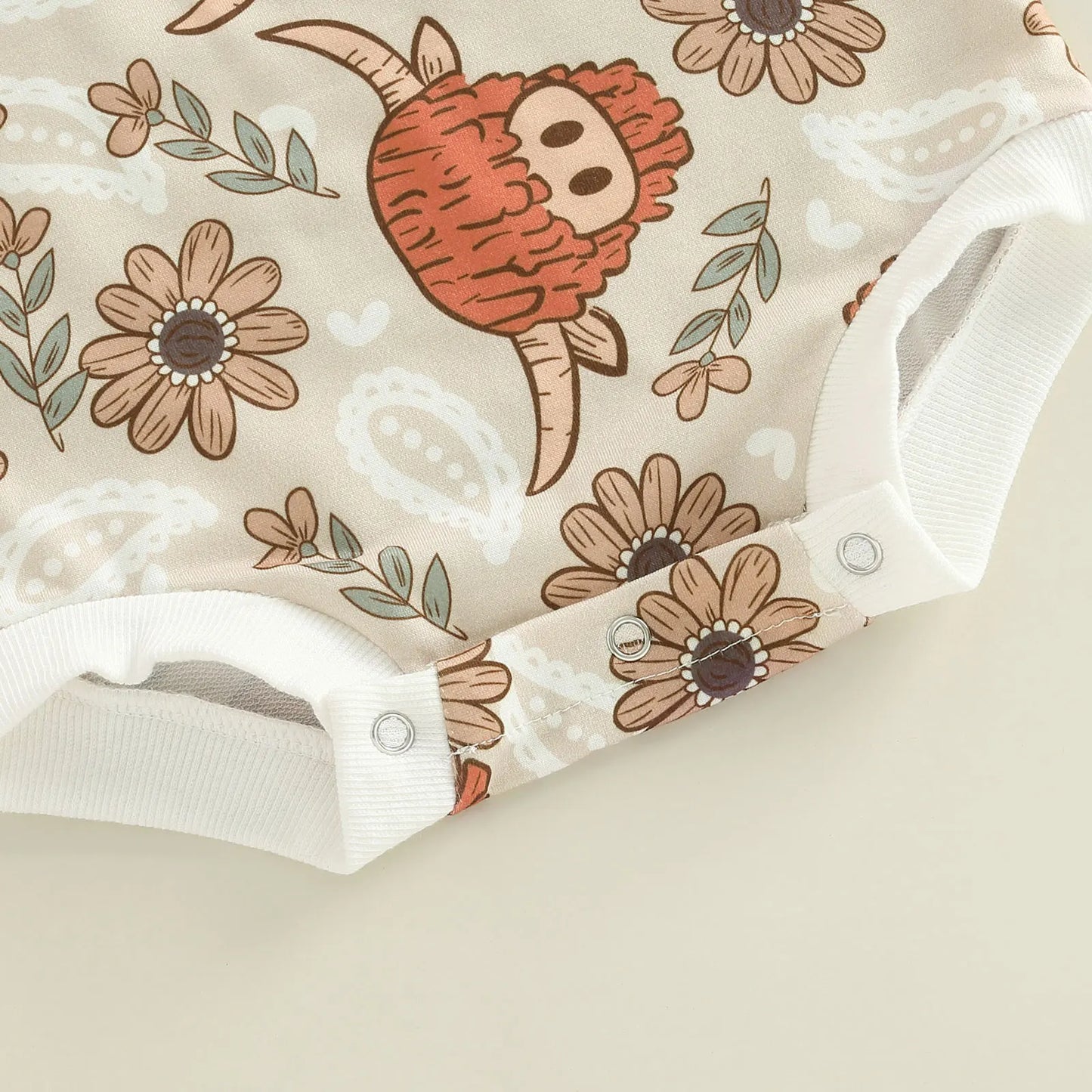 Cartoon Cow Head Cactus/Floral Print Bodysuit
