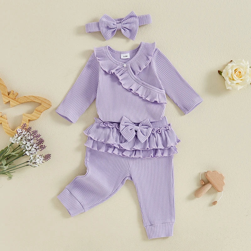 Romper with Patchwork Pants and Bowknot Set