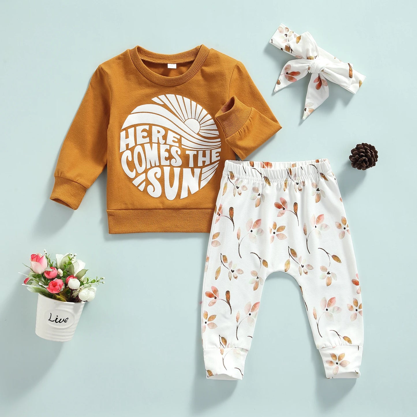 Letter Printed Top Long Pants Headband Set