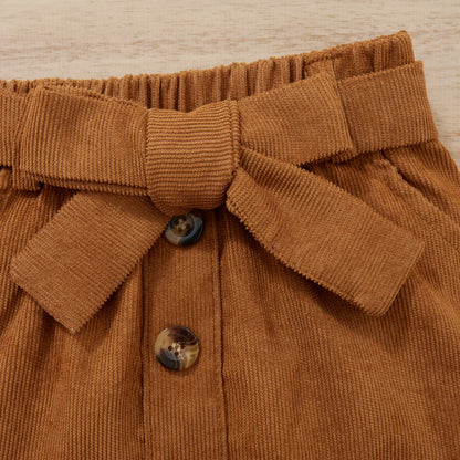 Solid O-Neck Top Black Shirt Bow Skirt