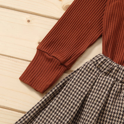 Solid Turtleneck Knitwear Pleated Skirt