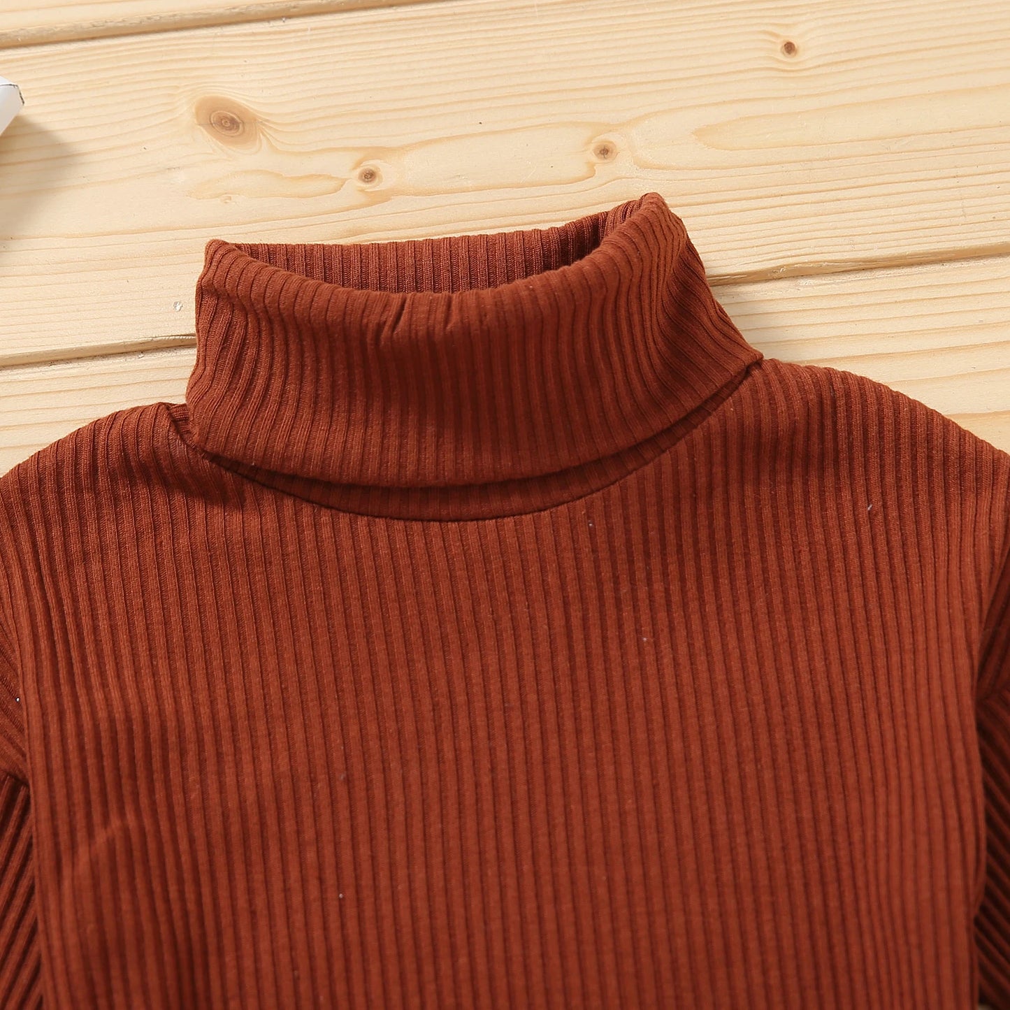 Solid Turtleneck Knitwear Pleated Skirt