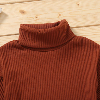 Solid Turtleneck Knitwear Pleated Skirt