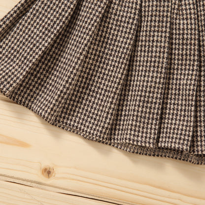 Solid Turtleneck Knitwear Pleated Skirt