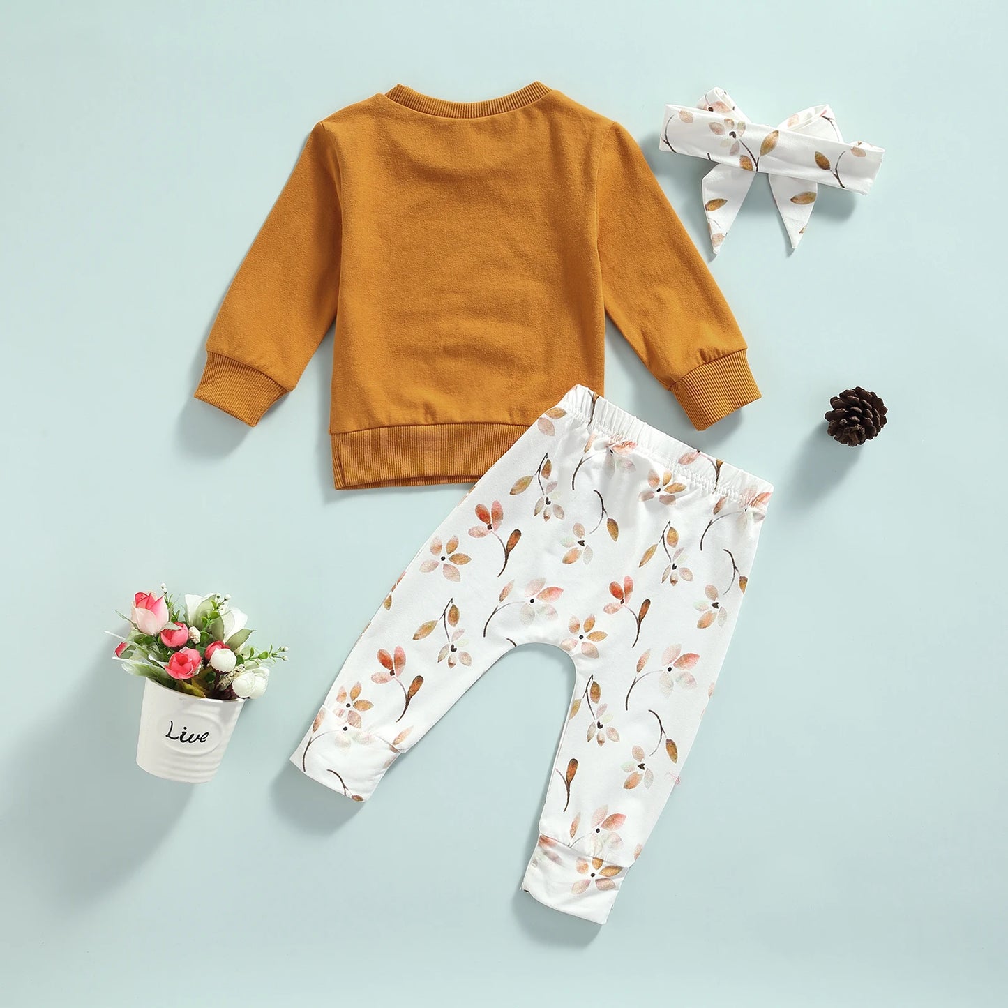 Letter Printed Top Long Pants Headband Set