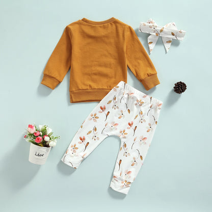 Letter Printed Top Long Pants Headband Set