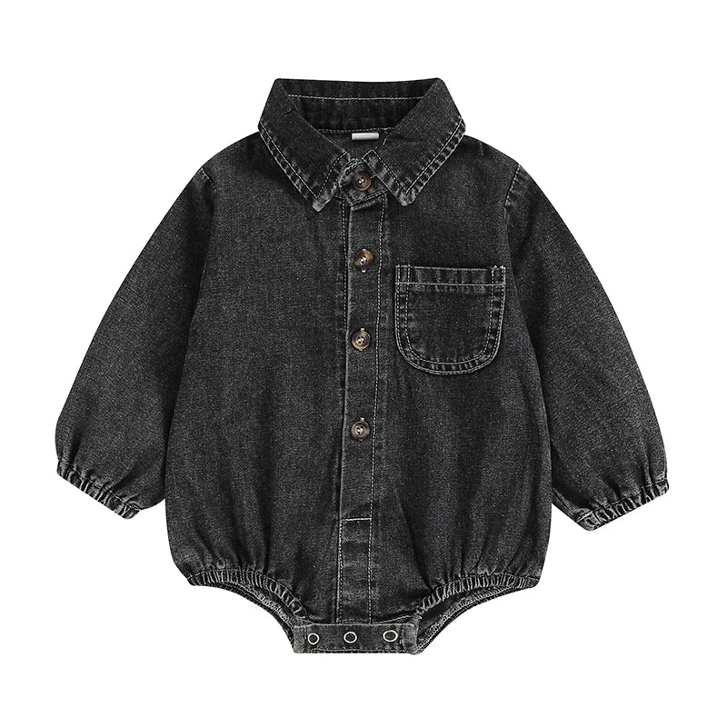 Long Sleeve Lapel Collar Solid Color Bodysuit
