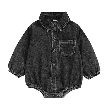 Long Sleeve Lapel Collar Solid Color Bodysuit