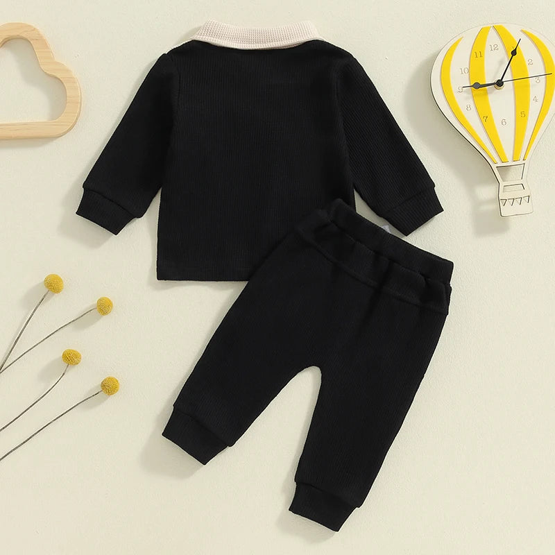 Long Sleeve Contrast Color Shirt + Pants Set