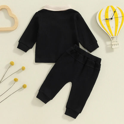 Long Sleeve Contrast Color Shirt + Pants Set