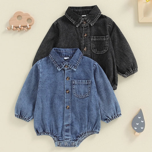 Long Sleeve Lapel Collar Solid Color Bodysuit