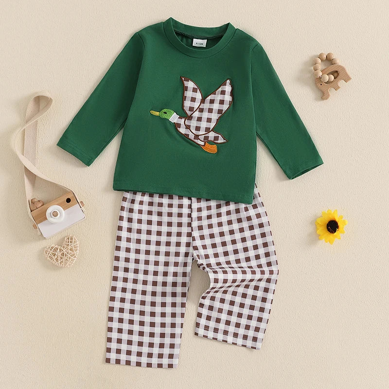 Duck T-shirt with Plaid Pants Clothing Set