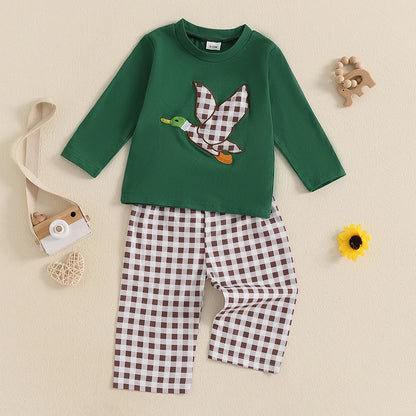 Duck T-shirt with Plaid Pants Clothing Set