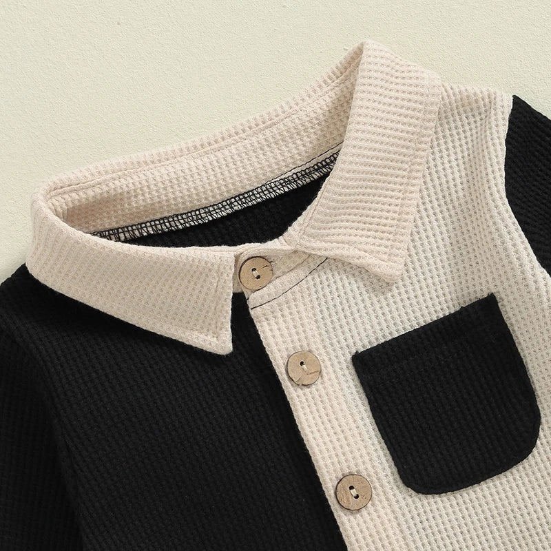 Long Sleeve Contrast Color Shirt + Pants Set