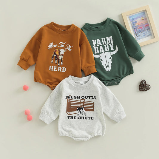 Cow Print Long Sleeve Round Neck Bodysuit