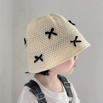 3D Bow Breathable Straw Bucket Hat