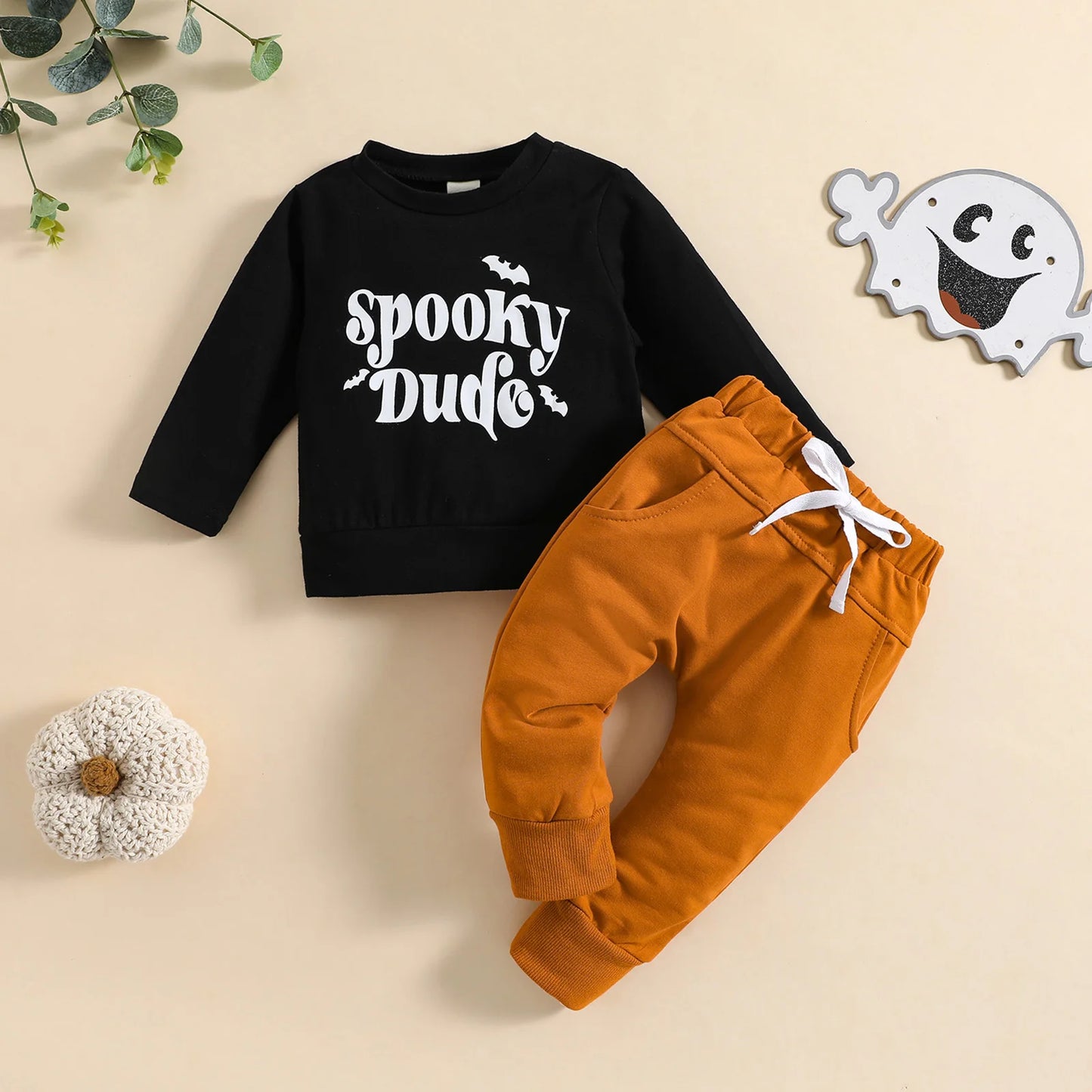 Crew Neck Letters/Skeleton Print T-shirt with Pants