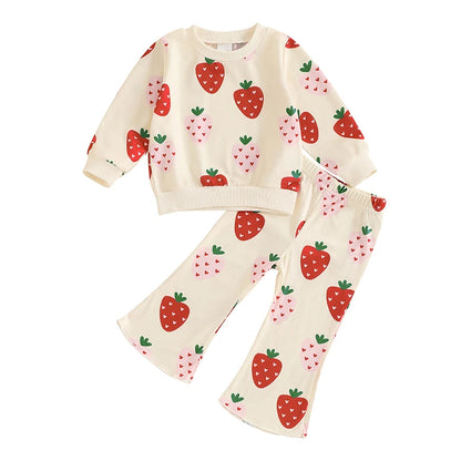 Strawberry Print Sweatshirt with Flare Pants
