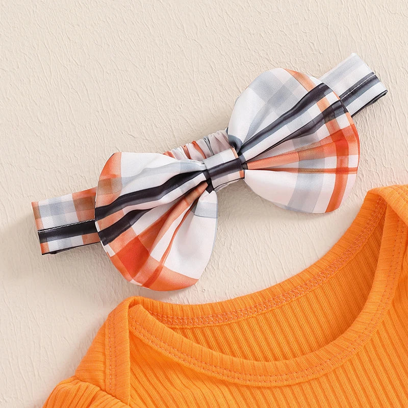 Plaid Suspender Skirt Bow Headband 3 Piece Set