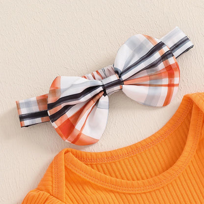 Plaid Suspender Skirt Bow Headband 3 Piece Set