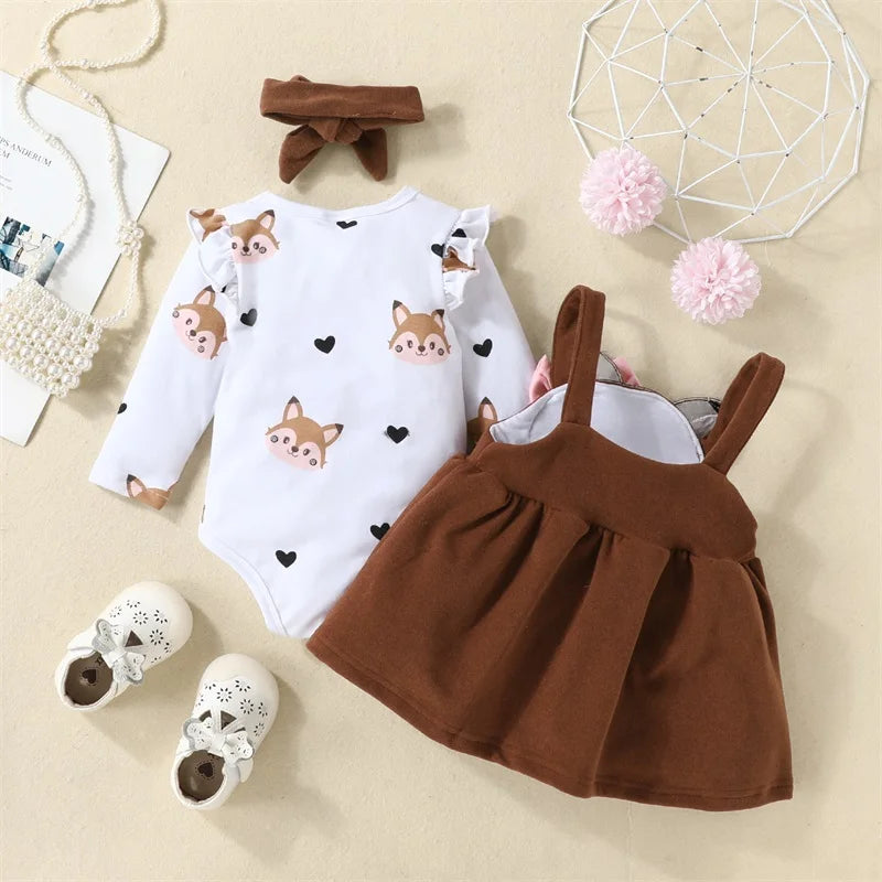 Fox Print Suspender Skirt Headband Set