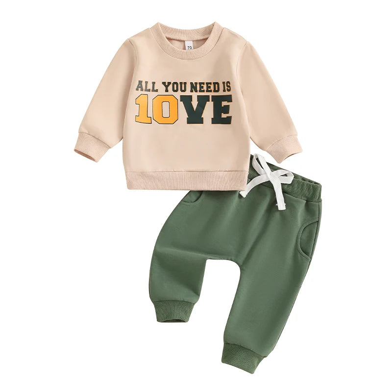 Letter Print Sweatshirt with Elastic Waist Pants