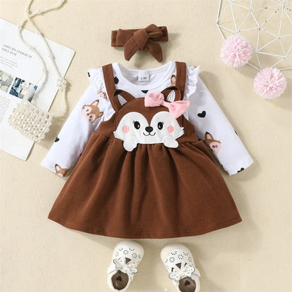 Fox Print Suspender Skirt Headband Set