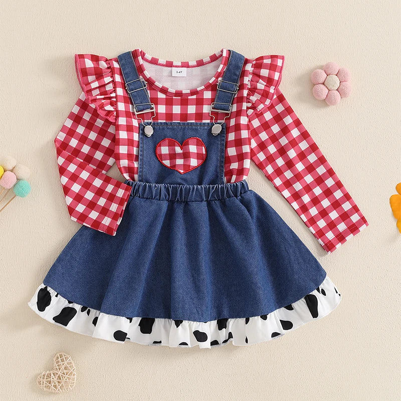 Tops + Denim Suspender Skirt Set