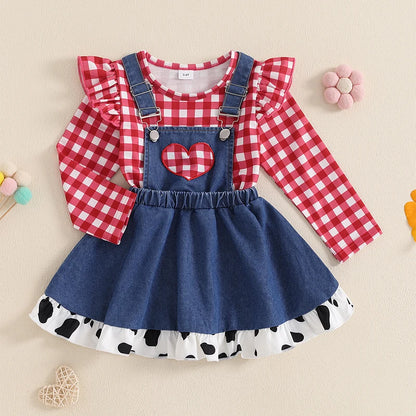 Tops + Denim Suspender Skirt Set