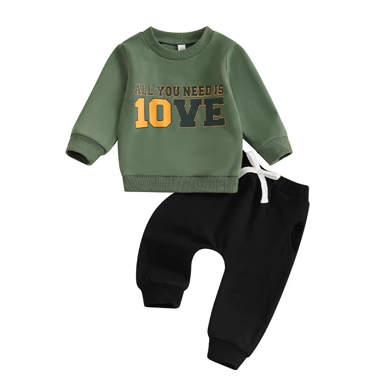 Letter Print Sweatshirt with Elastic Waist Pants