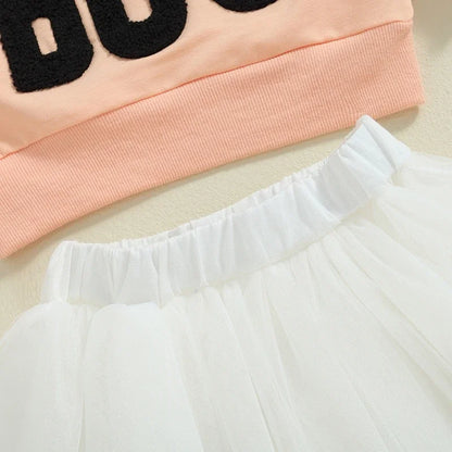 Long Sleeve Sweatshirt Elastic Waist Tulle Skirt
