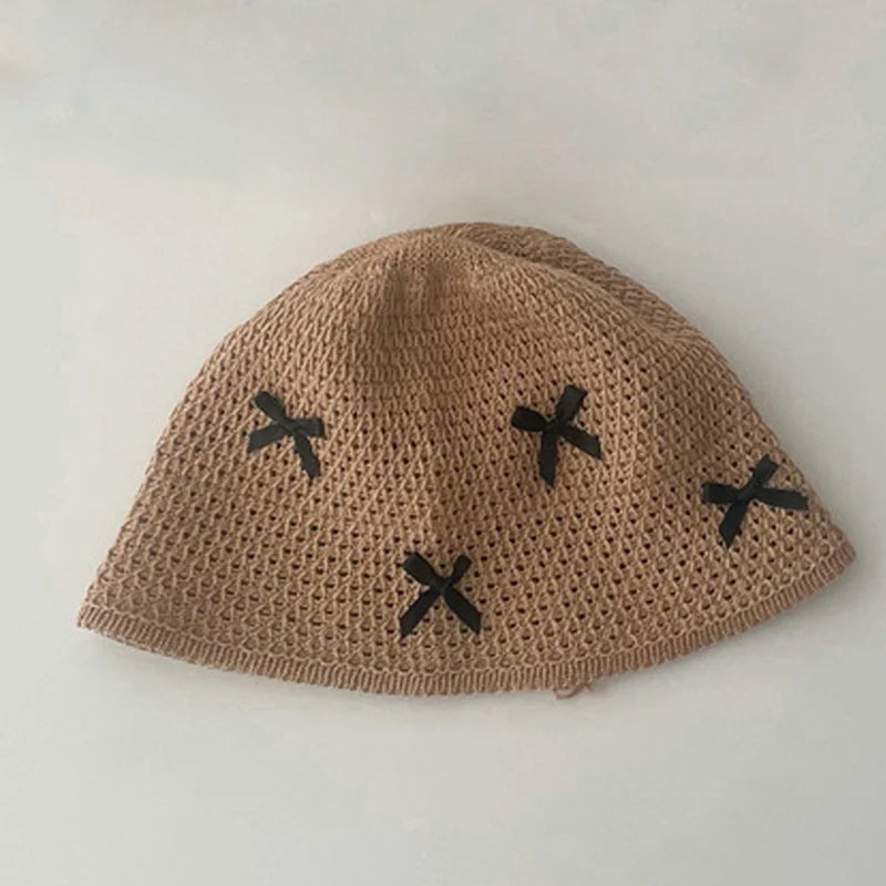 3D Bow Breathable Straw Bucket Hat