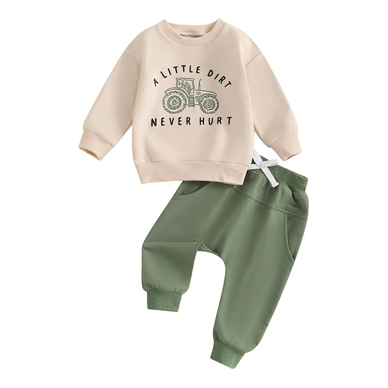 “A Little Dirt Never Hurt” Toddler Outfit – Cozy Top & Jogger Set