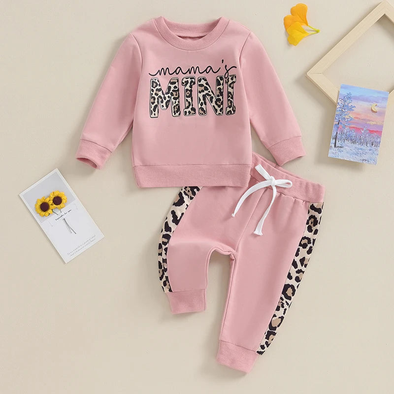 Letter & Leopard Print Pullover Strap Pants